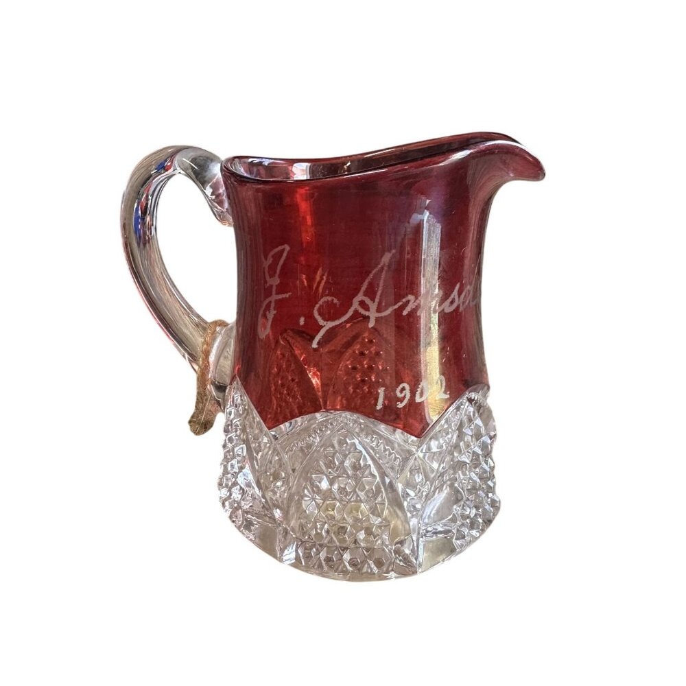 Antique 1902 Ruby Red Flashed Souvenir Cream Pitcher